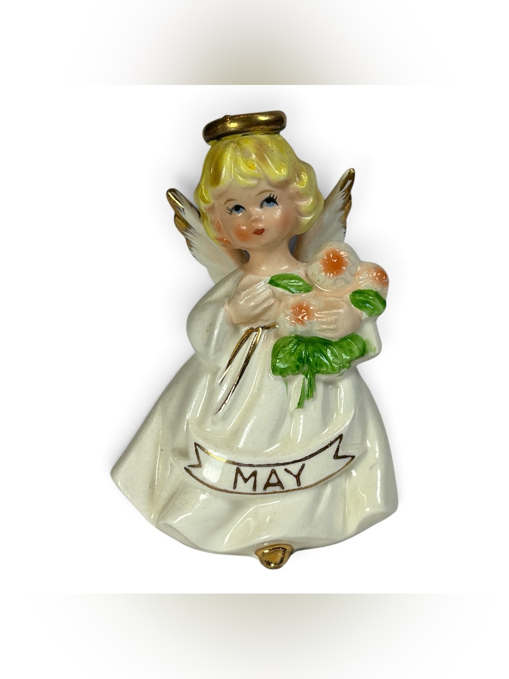 Vintage Price Imports May Birthday Angel Girl Figurine Flower Bouquet Japan